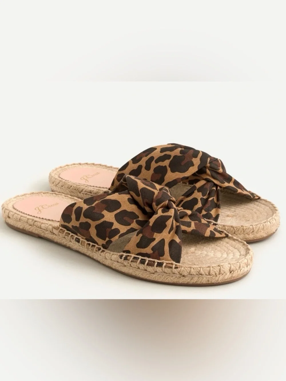 J. Crew Leopard Print Knotted Espadrille Slide Sandals - Brown and Black